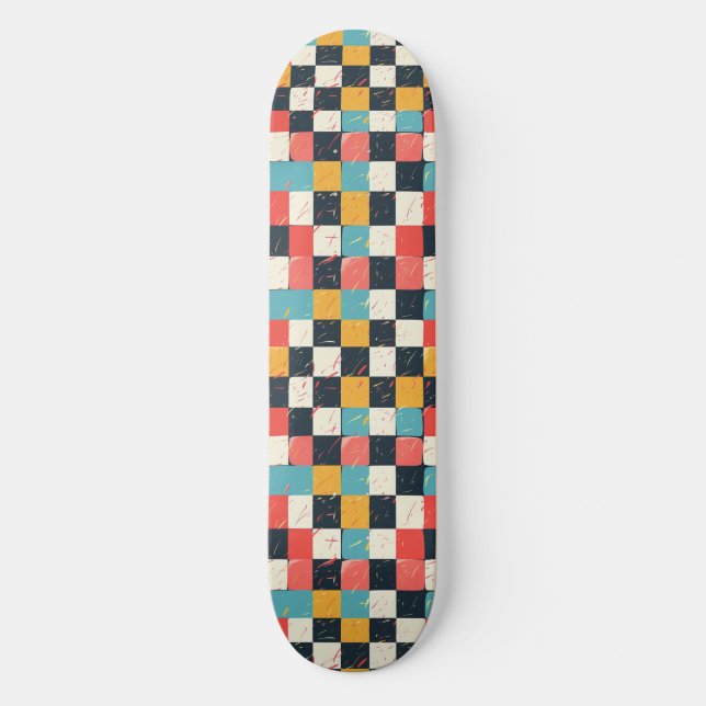 Unique Retro Y2K Checker Design Skateboard (Front)