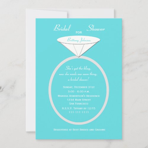 Unique Ring Bridal Shower Invitation on Blue