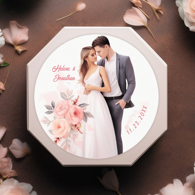 Unique Romantic Couple Wedding Classic Round Sticker (Unique Romantic Couple Wedding Classic Round Sticker)