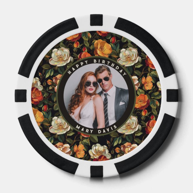 Unique Rose Floral Garden Birthday Party Poker Chips (Front)