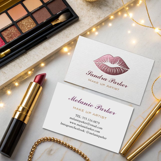 Unique Rose Gold Lips Makeup Artist  Business Card (Creator Uploaded)