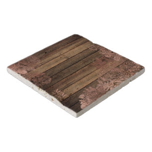 Unique Rose Gold Wood Lace-effect Pattern Trivet