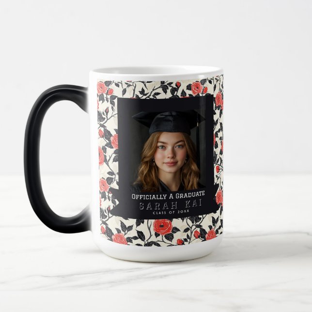 Unique Rose Pattern College Grad Color Morph Mug (Left)