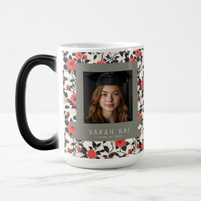 Unique Rose Pattern College Grad Color Morph Mug (Left)