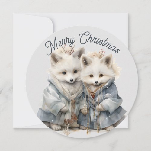 Unique Round Artic Foxes Holiday Card