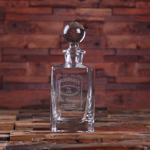 Unique Round Stopper and Engraved Whiskey Decanter