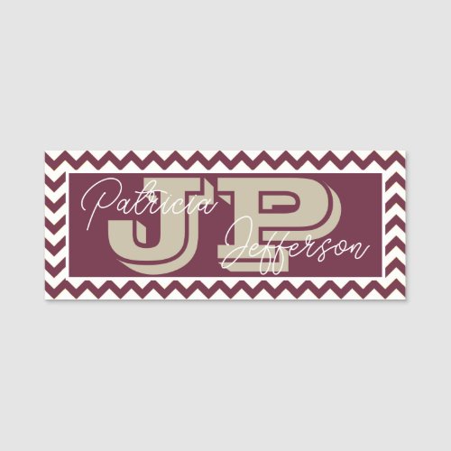 Unique Ruby Red Chevron ZigZag Stylish Monogrammed Name Tag