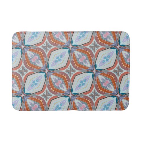 Unique Rust TealLight Blue  Pink Pattern Design Bath Mat