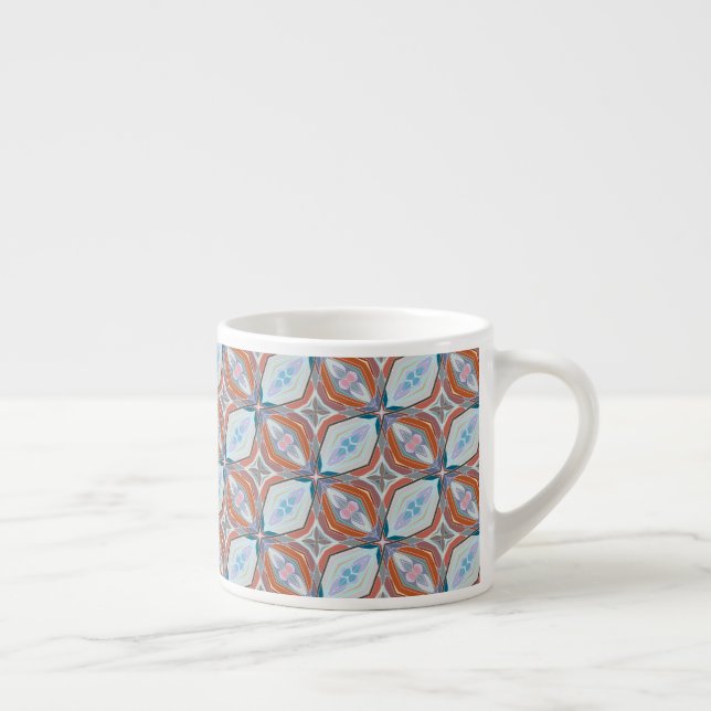 Unique Rust, Teal,Light Blue & Pink Pattern Design Espresso Cup (Right)