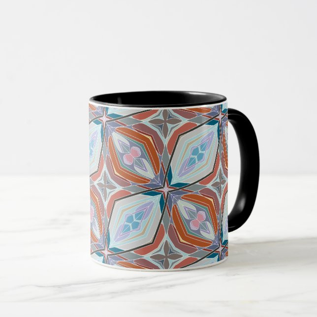 Unique Rust, Teal,Light Blue & Pink Pattern Design Mug (Front Right)