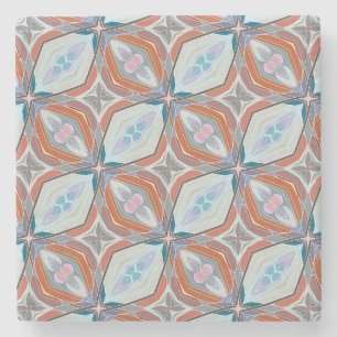Unique Rust, Teal,Light Blue & Pink Pattern Design Stone Coaster