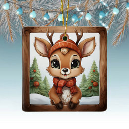 Unique Rustic Christmas Reindeer Lover Gift 🦌🎄 Ceramic Ornament