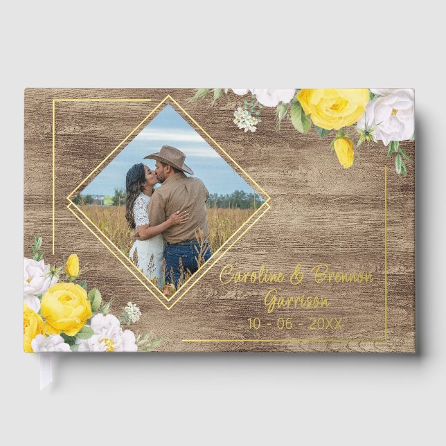 Unique Rustic Country Western Boho Gold Foil Guest Book (Front)