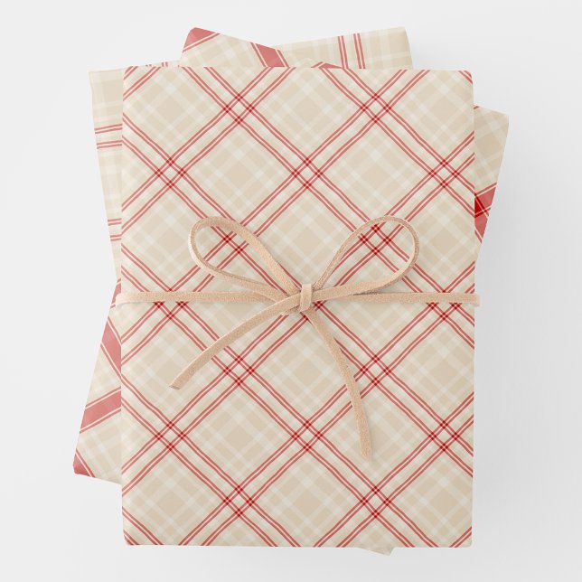Unique Rustic Cream & Red Squiggly Mixed Plaid Wrapping Paper Sheets (Unique Rustic Cream & Red Squiggly Mixed Plaid Wrapping Paper Sheets)
