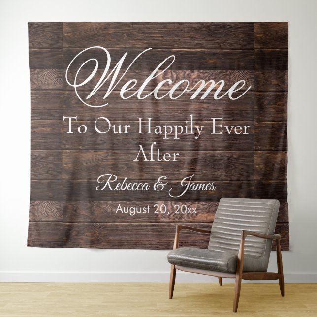 Unique Rustic Happily Ever After Wedding Backdrop  (In Situ (Horizontal))