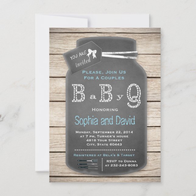 Unique Rustic Mason Jar Chalkboard Baby Shower Invitation (Front)