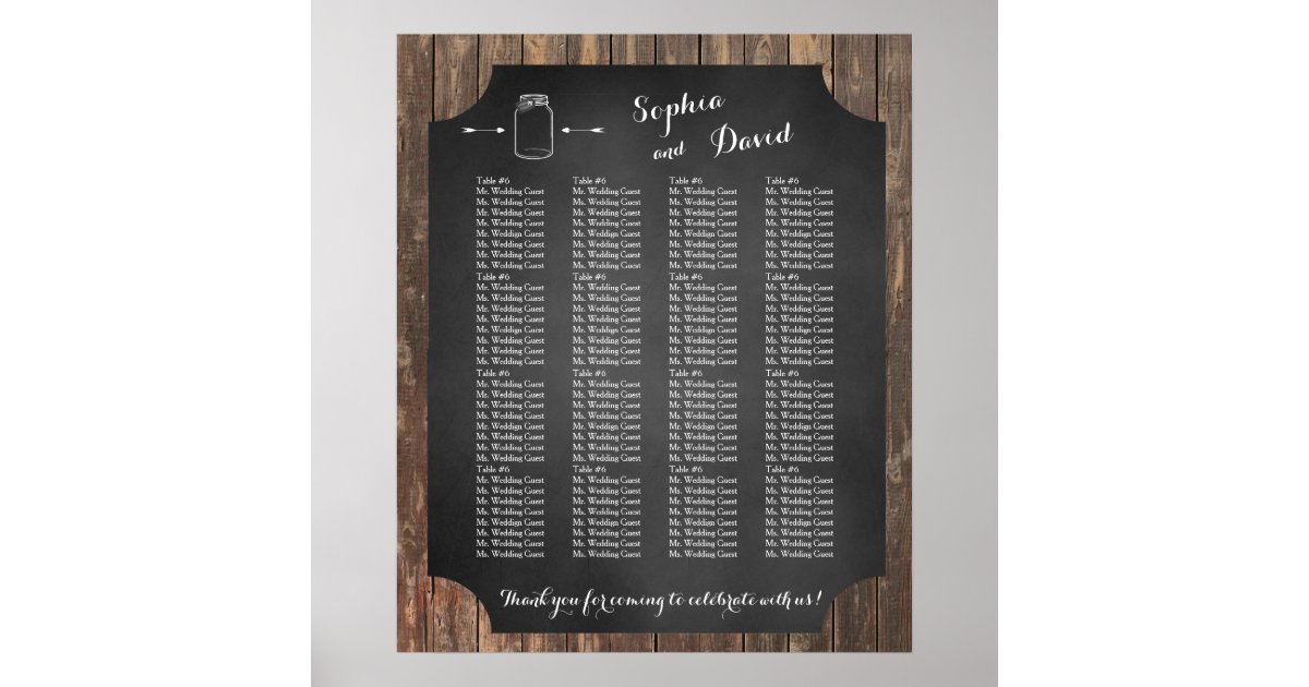 Unique Rustic Mason Jar Wedding Seating Chart | Zazzle