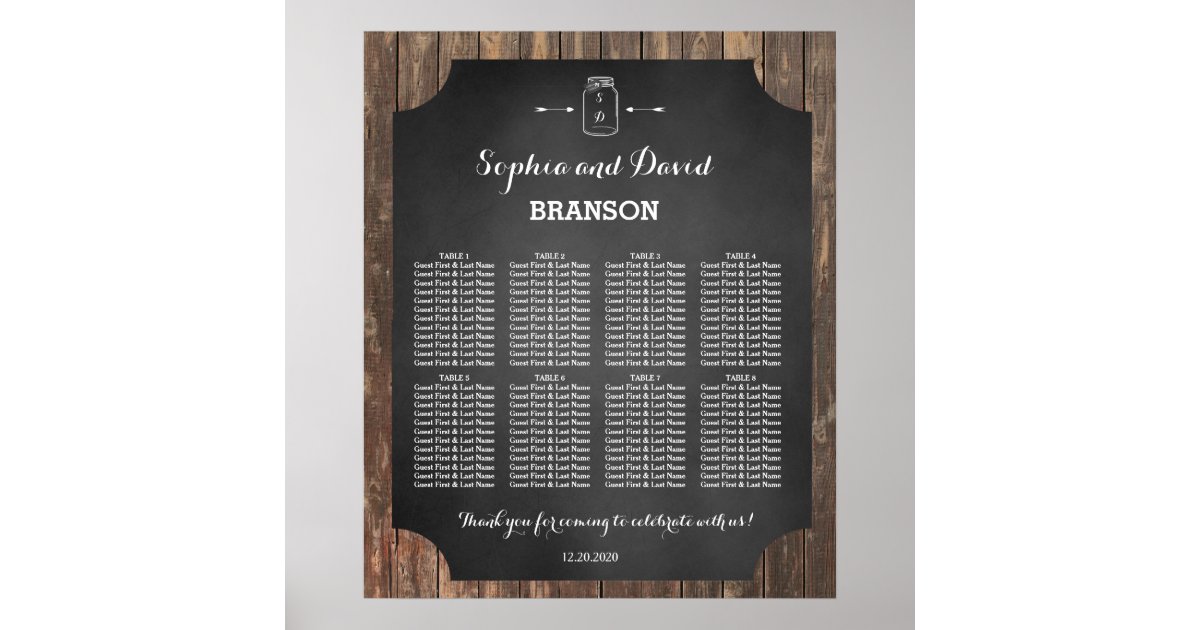 Unique Rustic Mason Jar Wedding Seating Chart | Zazzle.com