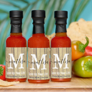 Unique Rustic Monogram Script Wedding Favor  Hot Sauces