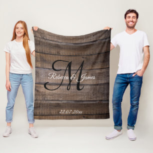 Unique Rustic Pattern Monogram Script Custom  Fleece Blanket