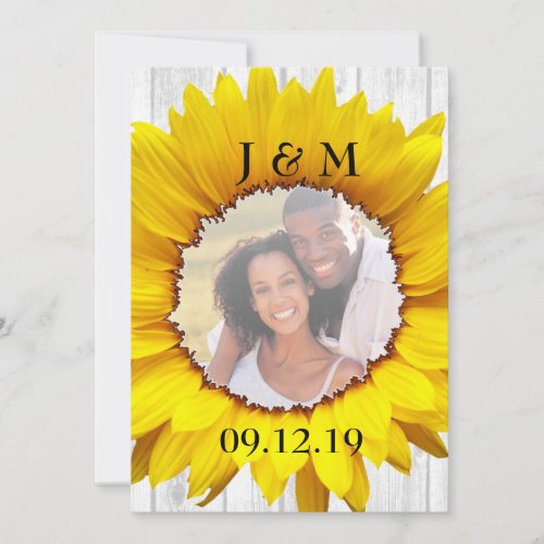 Unique Rustic Sunflower Your Photo Wedding Invites