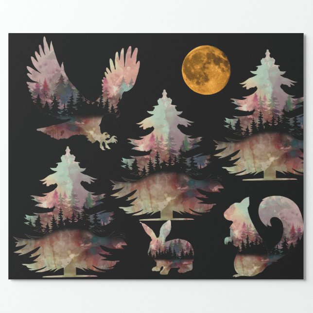 Unique Rustic Trees Animals Wrapping Paper (Flat)