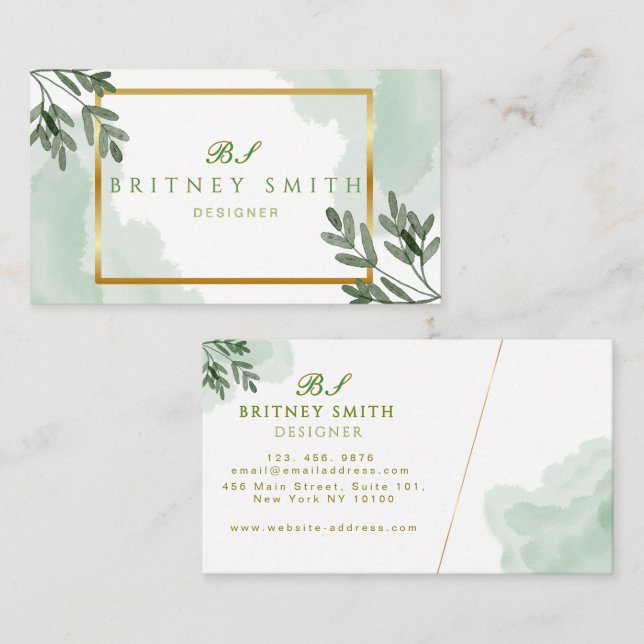 Unique Rustic Watercolor Modern Business Card (Front/Back)
