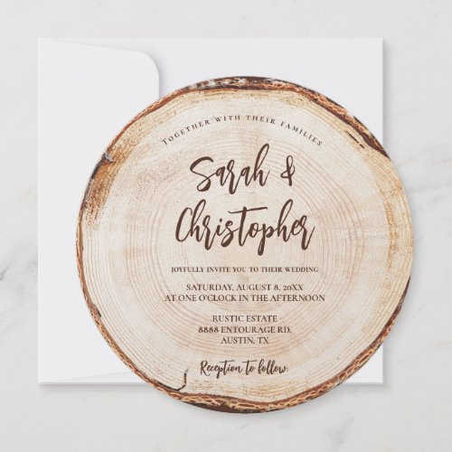 Unique Rustic Wedding Script Wood Cut Grain Invitation