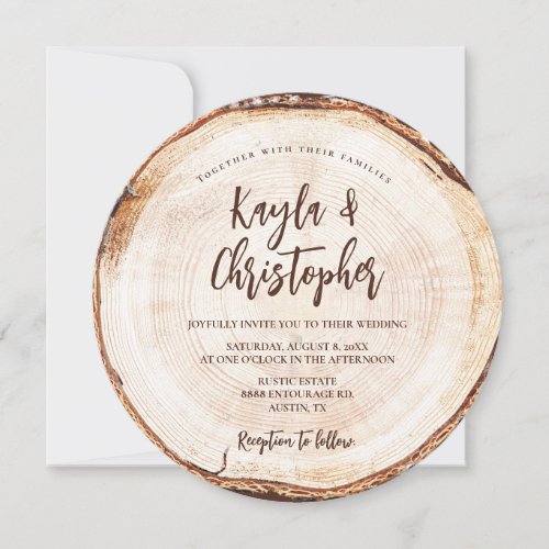 Unique Rustic Wedding Wood grain tree bark Custom Invitation