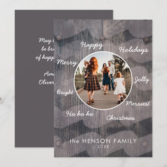 Unique Rustic Wood Christmas Family Photo Holiday  (Front/Back)