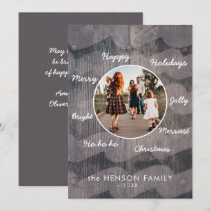 Unique Rustic Wood Christmas Family Photo Holiday Card