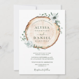 Unique Rustic Wood Floral Watercolor Wedding Invitation