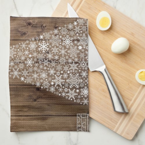 Unique Rustic Wood Merry Christmas Snowflake  Kitchen Towel
