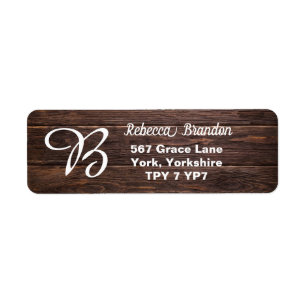 Unique Rustic Wood Monogram Return Address Label