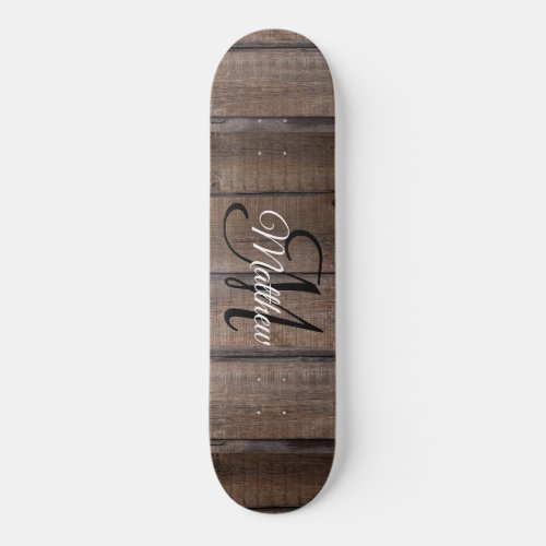 Unique Rustic Wood Monogram Script Name  Skateboard