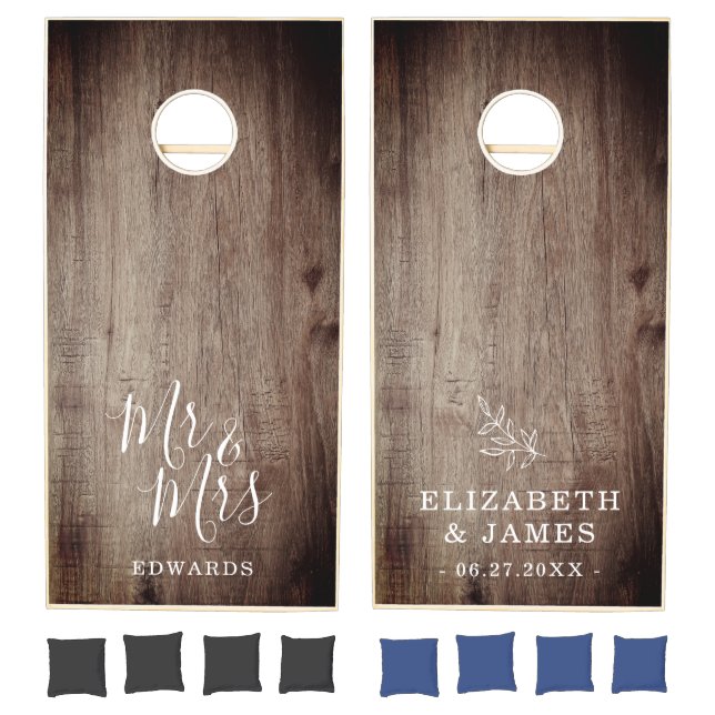 Unique Rustic Wood Mr And Mrs Wedding Guest Book Cornhole Set (Set)