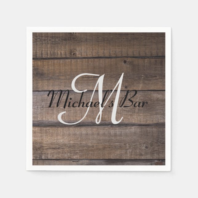 Unique Rustic Wood Wedding Monogram Napkins (Front)