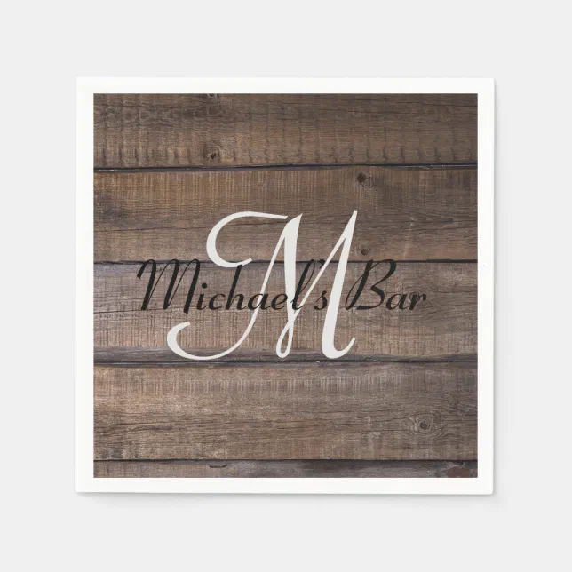Unique Rustic Wood Wedding Monogram Napkins | Zazzle