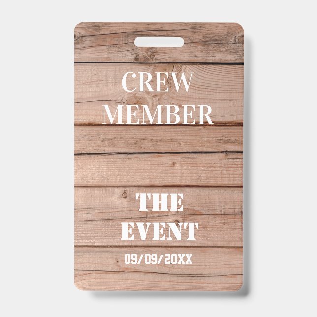 Unique Rustic Wooden Custom Event Access Badge (Front)
