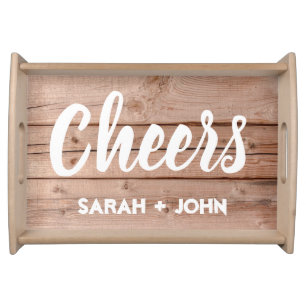 Unique Rustic Wooden Oak Cheers Celebration Party  Serving Tray
