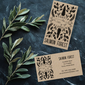 Unique Salmon Fish Fishing Nature Botanical Kraft Business Card