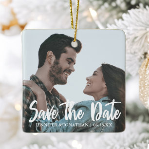 Unique Save the Date Engagement Photo Christmas Ceramic Ornament
