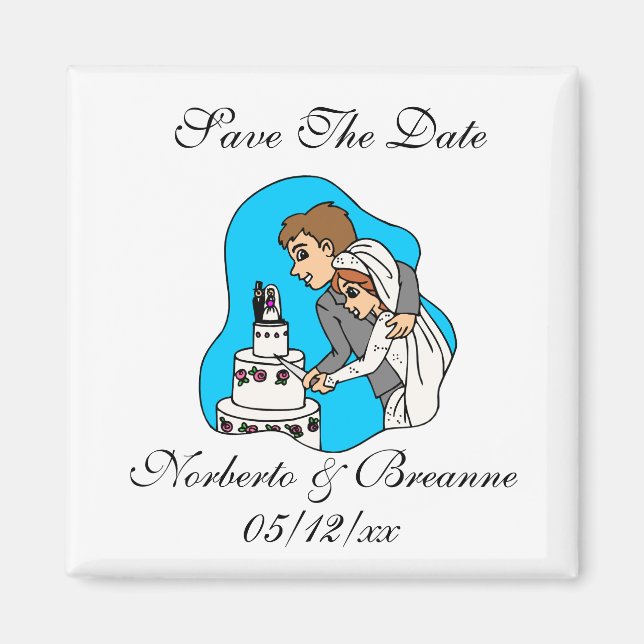 Unique Save The Dates Magnet Bride Groom Cut Cake (Front)