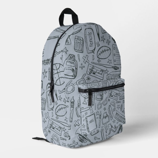 Unique school objects backpack design (Back Corner Left)