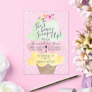 Unique Scooped Up Ice Cream Bridal Shower Acrylic Invitations