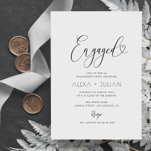 unique script black and white engagement party invitation