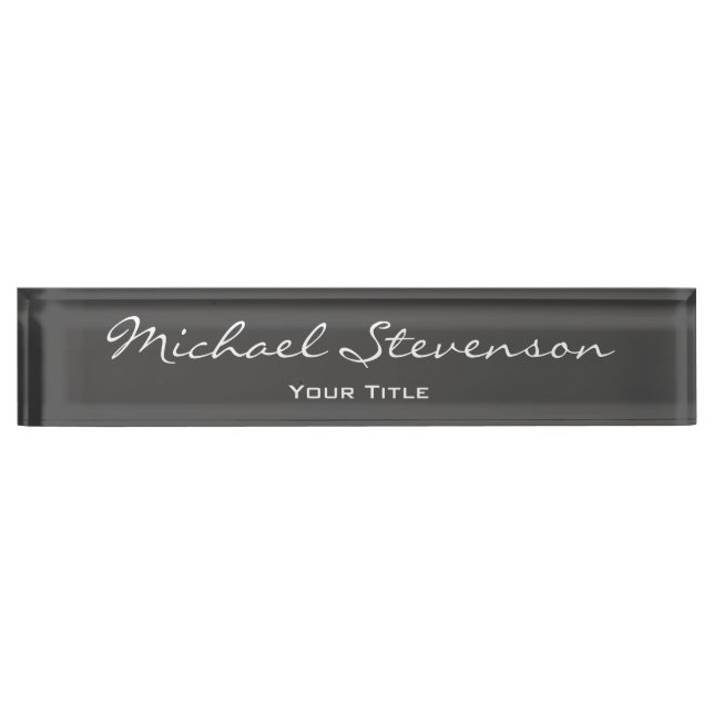 Unique Script Grey Trendy Elegant Desk Nameplate (Front)