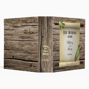 Unique Scroll & Feather Pen Wedding  3 Ring Binder