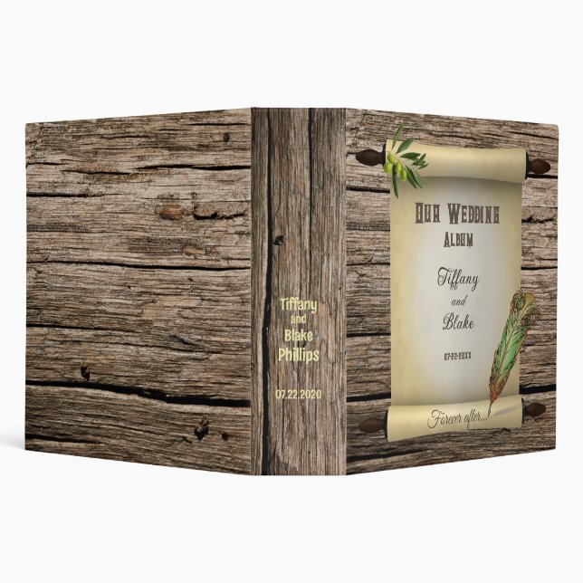 Unique Scroll & Feather Pen Wedding  3 Ring Binder (Background)