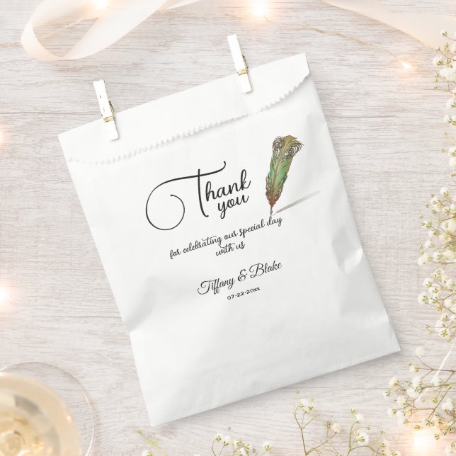 Unique Scroll & Feather Pen Wedding  Favor Bag (Clipped)